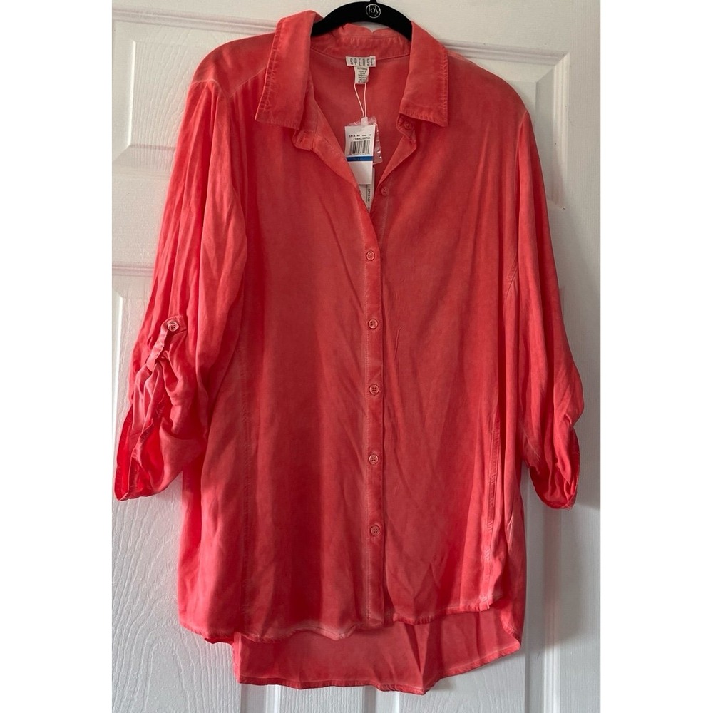 Spence Women's Button Up Shirt Size XL Acid Sun Washed Boho Orange